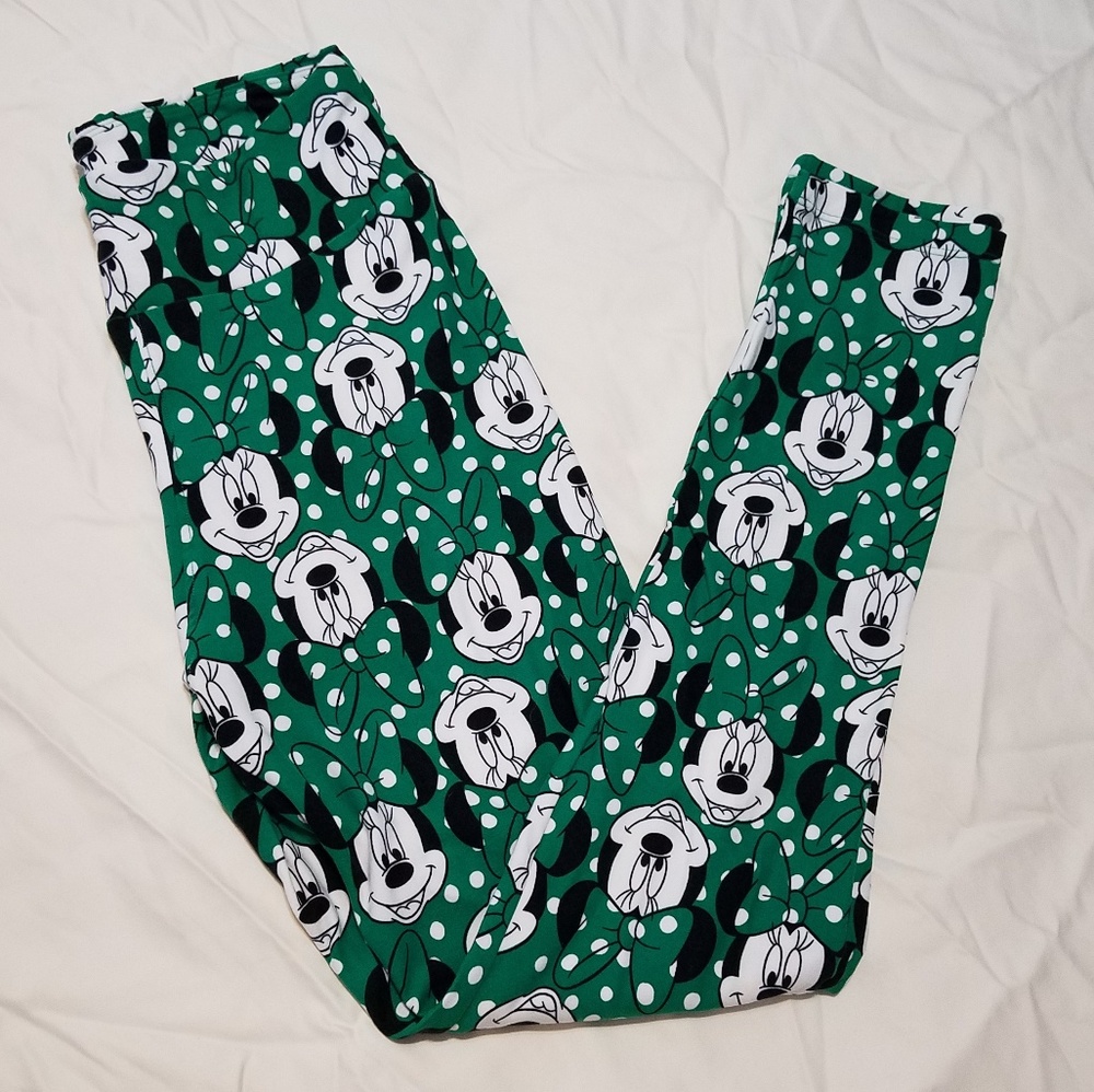 NWOT Lularoe OS leggings Green Polka Dot Minnie